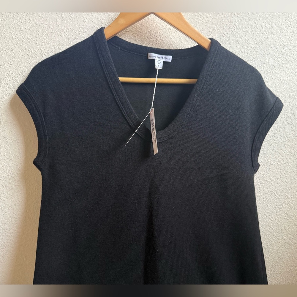 James Perse V-Neck Black Wool Blend Dress, Size 1, NWT